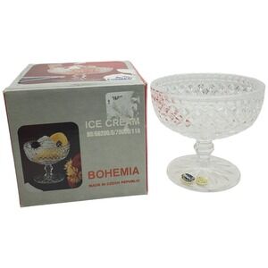 Bohemia Crystal Ice Cream‎ Dessert Bowl Lead Crystal Diamond Pattern
